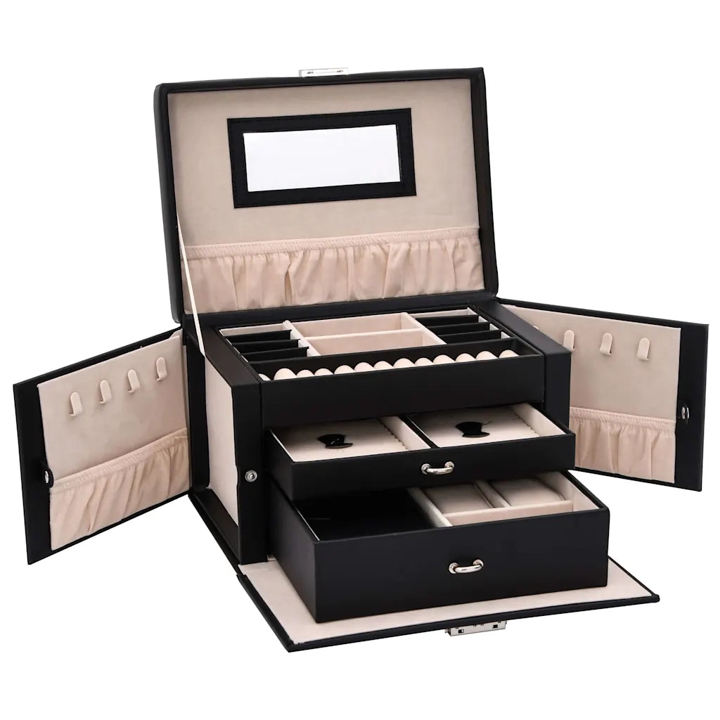 Portagioie a 3 Strati con Specchio Bloccabile Nero 26x18x17,5cm CFW3192193