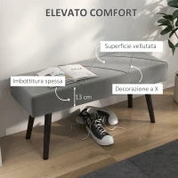 Panca Imbottita Fondoletto in Velluto con Gambe in Acciaio, 100x36x45cm, Grigio