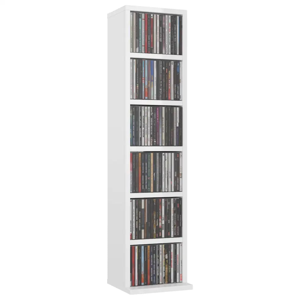 Mobile Porta CD Bianco Lucido 21x20x88 cm in Legno Multistrato 800357