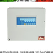 CENTRALE ANTINCENDIO 4 ZONE GESTISCE 128 SENSORI COMANDA ELETTROMAGNETI PER PORTE R.E.I ALLARME TELEFONICO SIRENE SPEGNIMENTO