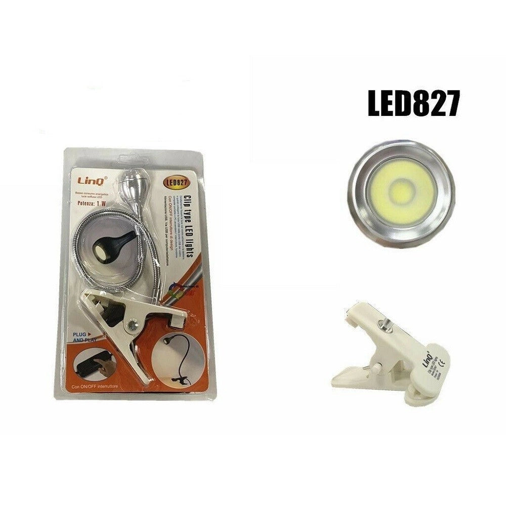 Trade Shop - Lampada Luce Lampadina Led Cob 1w Con Clip Lettura Libri Notebook Led827 -