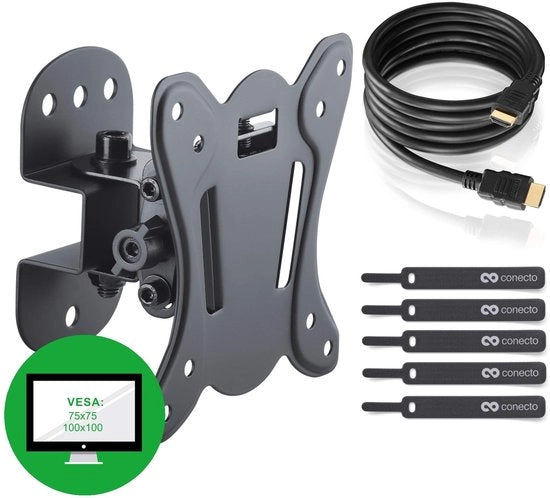 Sostegno per parete per TV da 13 a 27 pollici (circa 33-69 cm) LCD LED OLED e monitor TFT | Rotativo e inclinabile | Sostegno per TV | VESA 75x75-100x100 | Nero