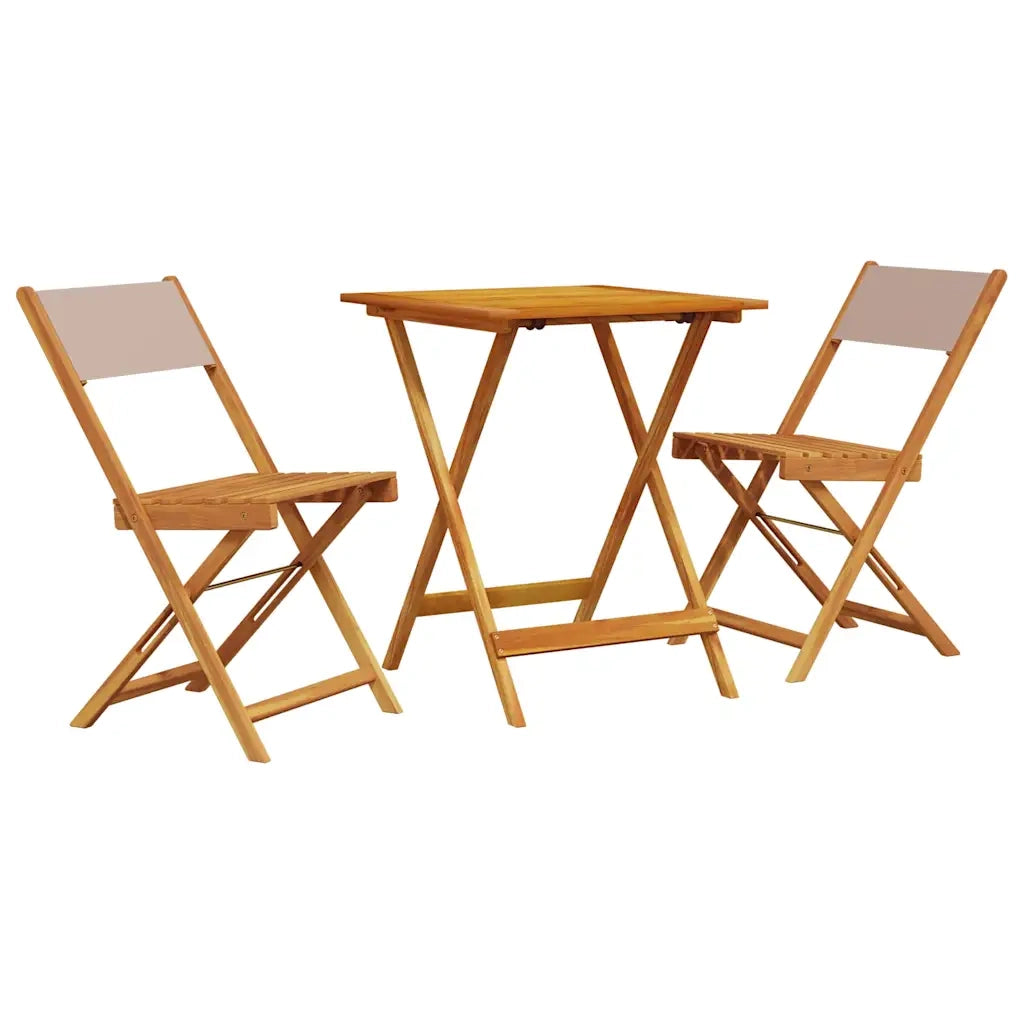 Set da Bistrot 3pz | Set Salotto da Giardino Tortora in Tessuto e Legno Massello
