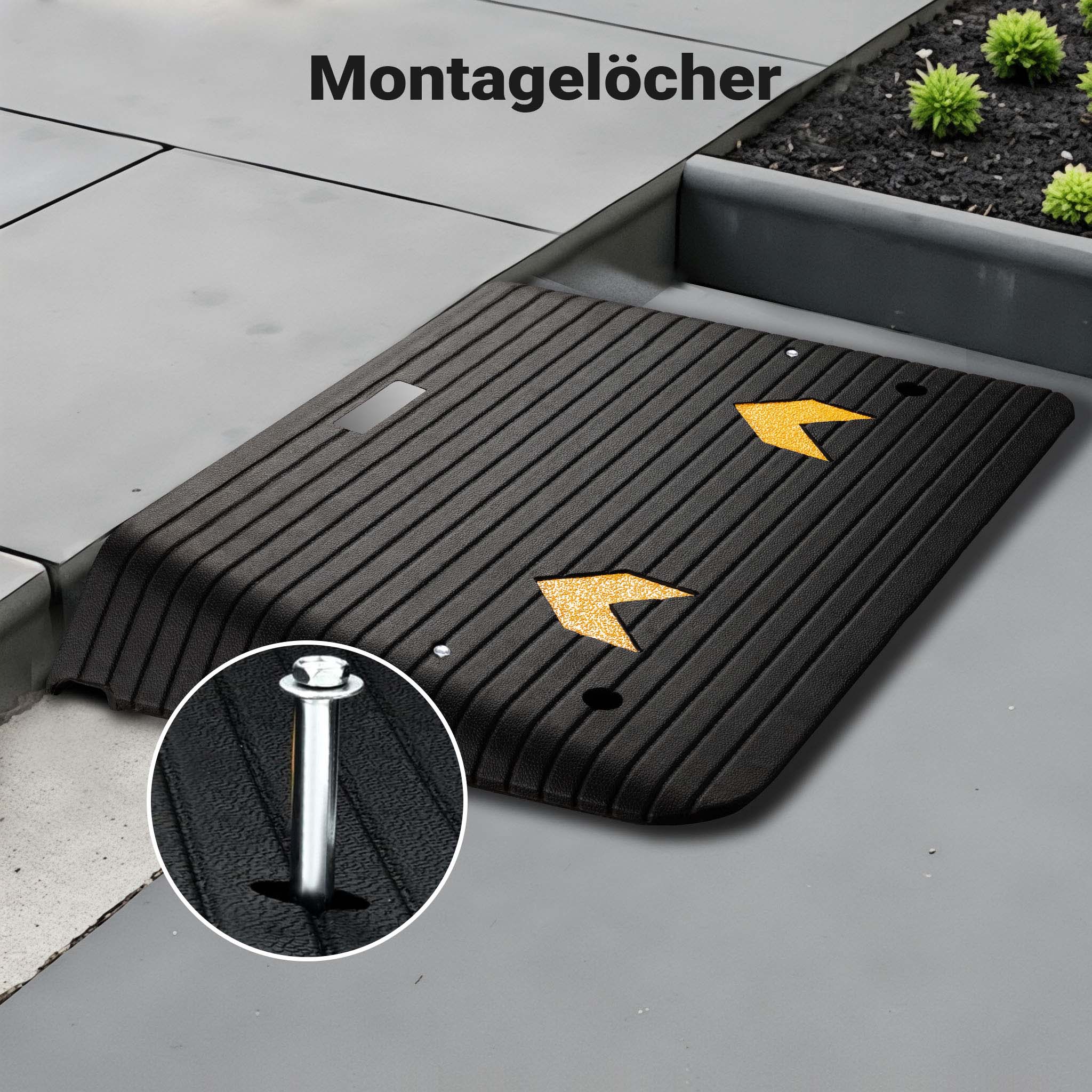 Rampa in gomma per marciapiede e soglia 901,7x619,8x101,6 mm max 50 t con elementi riflettenti