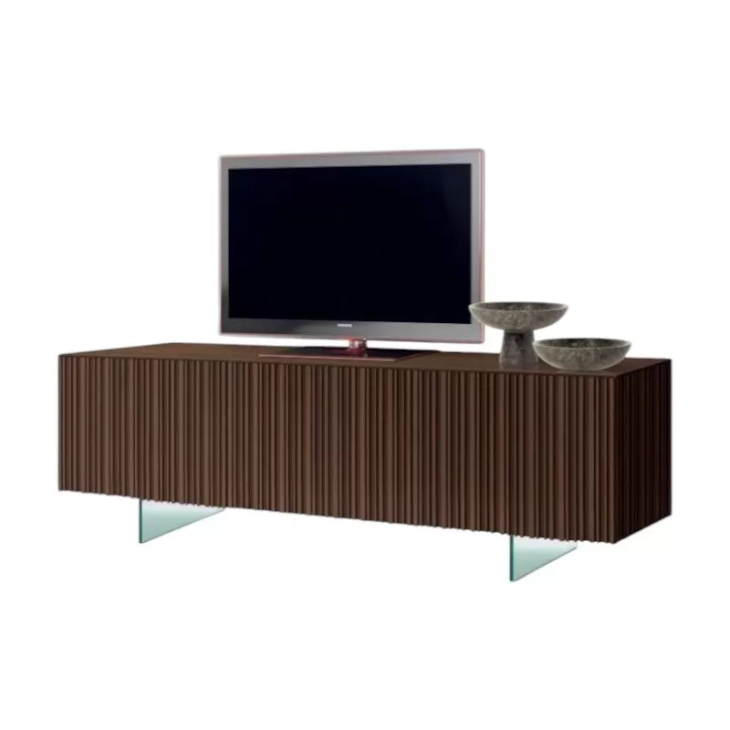 Porta tv 3 ante contemporaneo legno marrone frassino gambe in vetro 166x47x60 (3155) - Mobili 2G