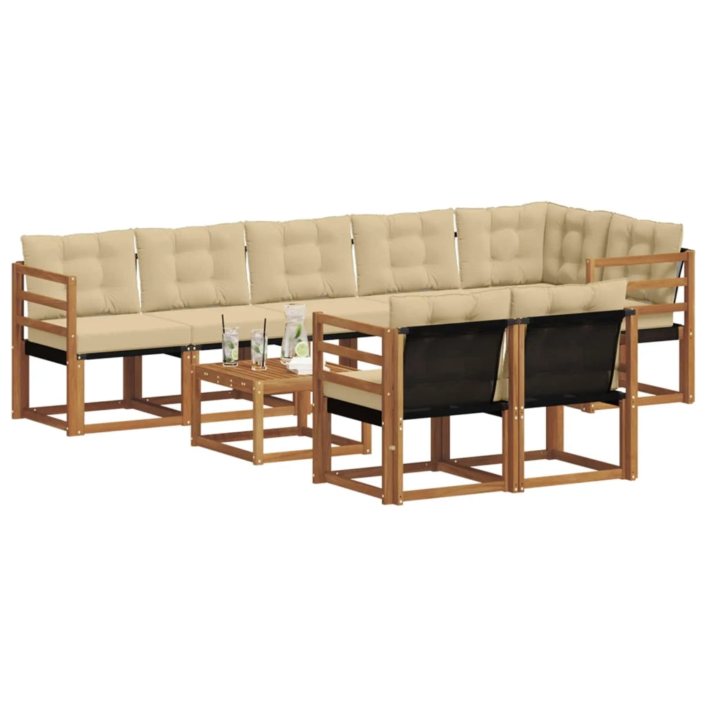 Set di divani da esterno con cuscino 9 pcs Naturale e Beige 3368800