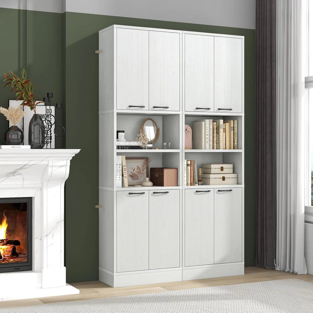 Credenza da Cucina Alto 190 cm, Mobile da Cucina con 4 Ante, 2 Scomparti Aperti, Madia Soggiorno Moderna, 3 Colori, 30x56x190 cm
