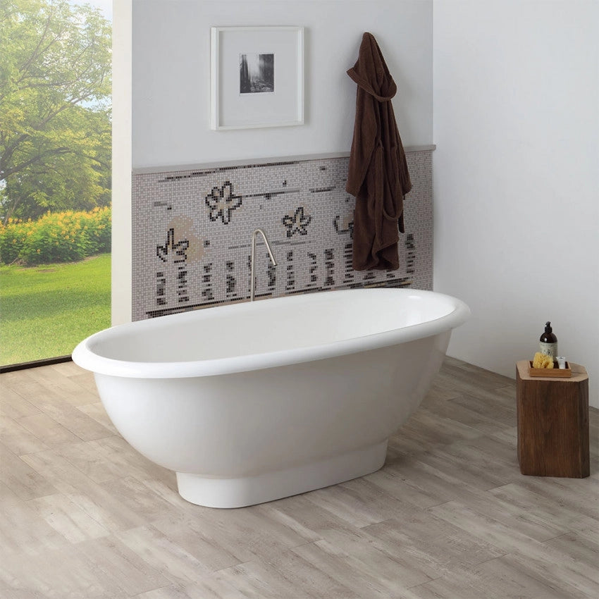 Vasca da bagno moderna freestandig in marmo resina ovale bianca 180cm Badok Sanora