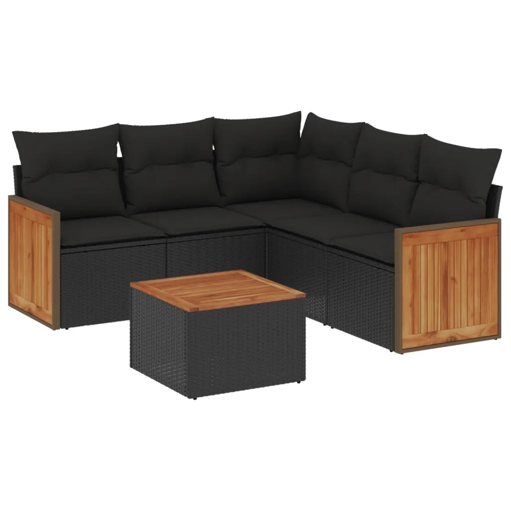 Set Divano da Giardino 6 pz con Cuscini Nero in Polyrattan