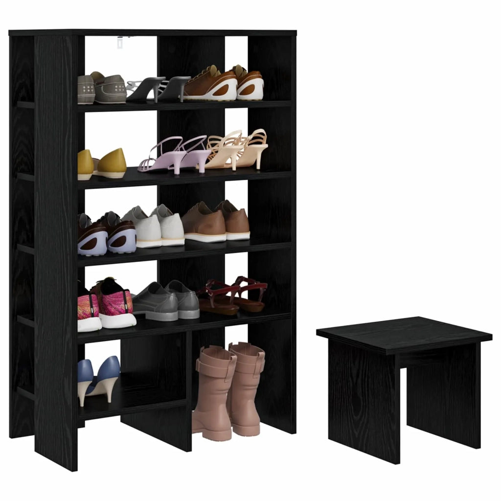 Mobile per scarpe 2 pz-Set di 2 Scarpiera Rovere Nero Legno multistrato