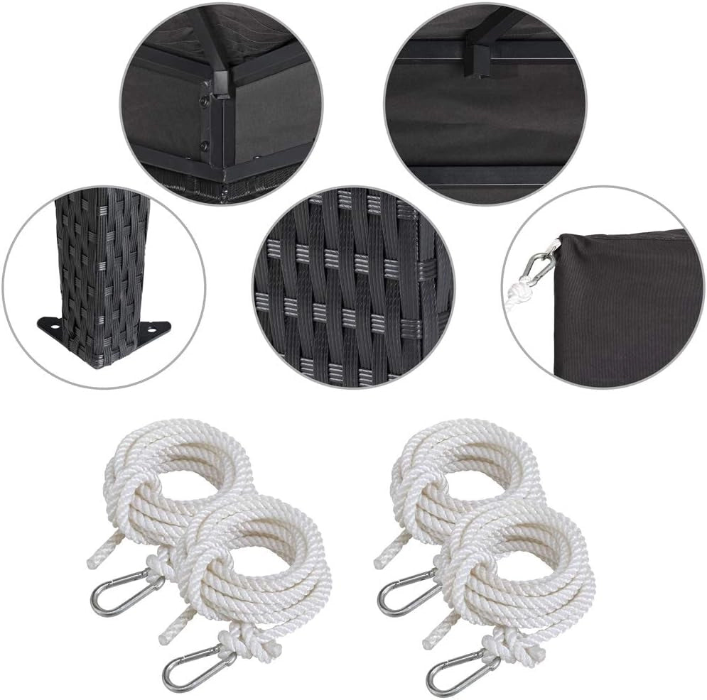 Gazebo da Giardino 3x4m Polyrattan Idrorepellente Padiglione Tendone Festa Protezione UV Nero