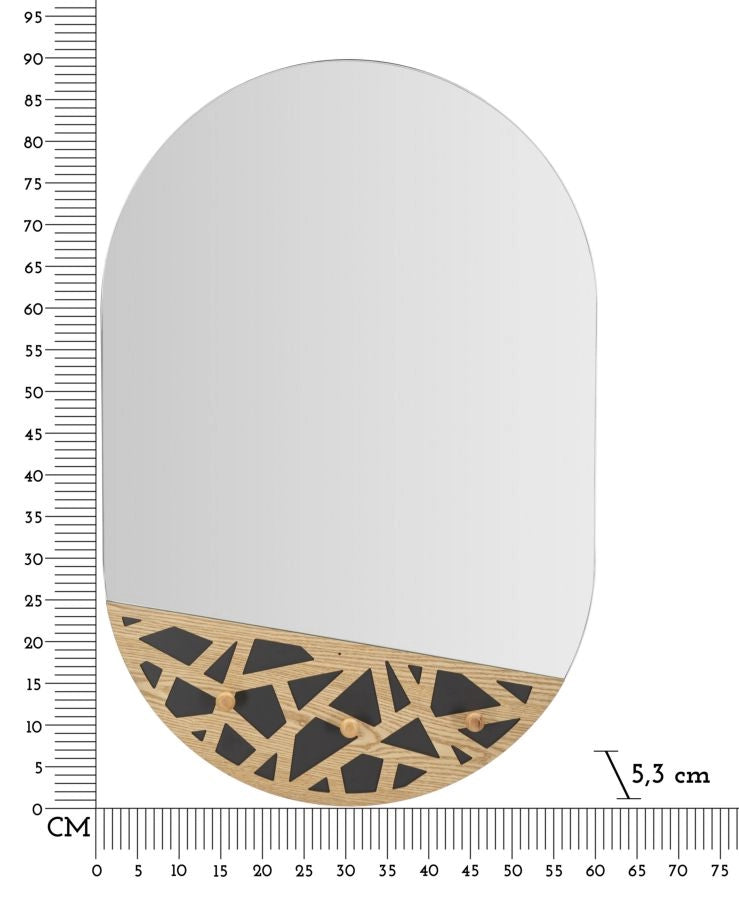 Specchio da Muro con Appendi Abiti Carv 60,5x5,3x90 cm in MDF e Specchio Multicolor