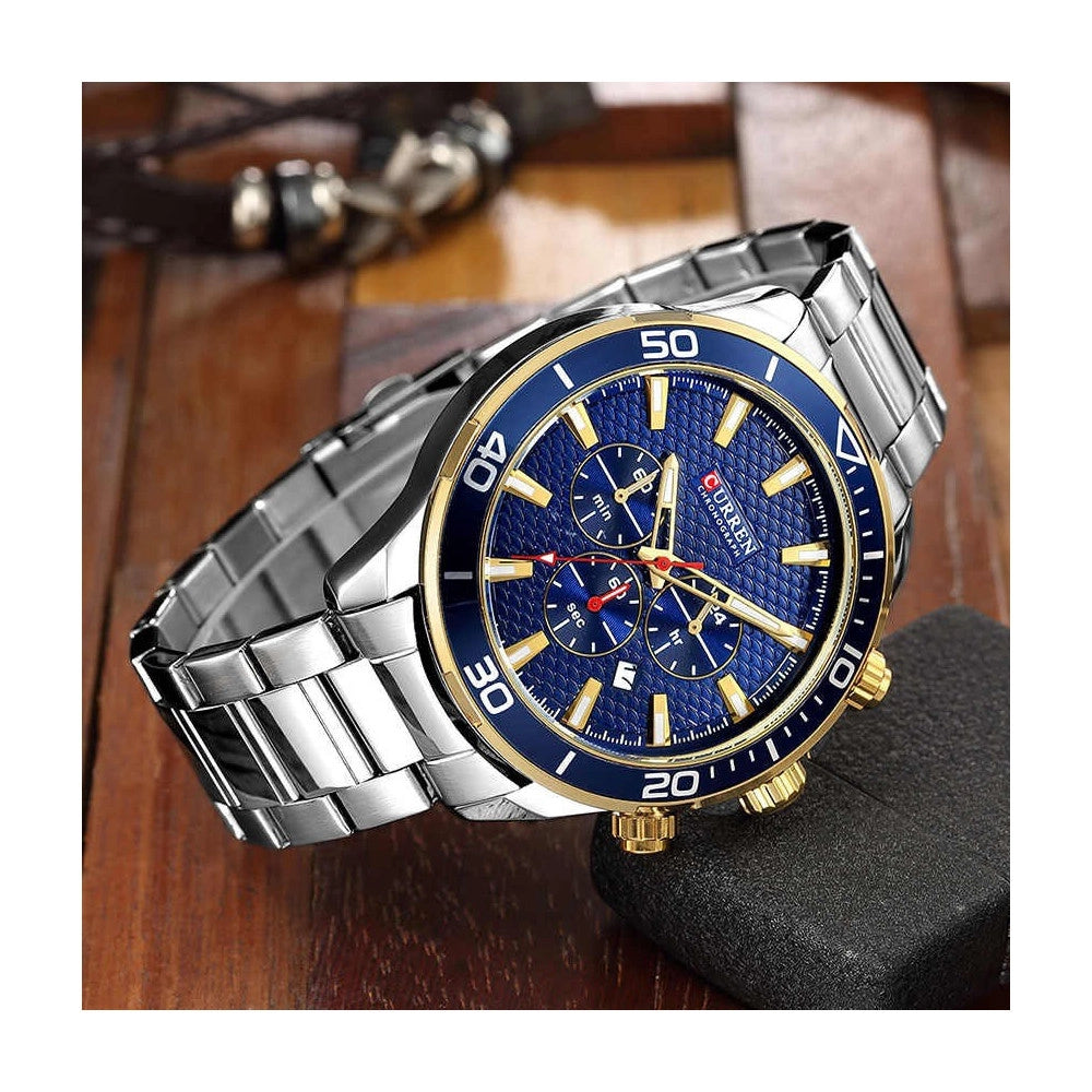 Trade Shop - Orologio Polso Curren 8309 Uomo Analogico Quarzo Moderno Silver Quad Blu -