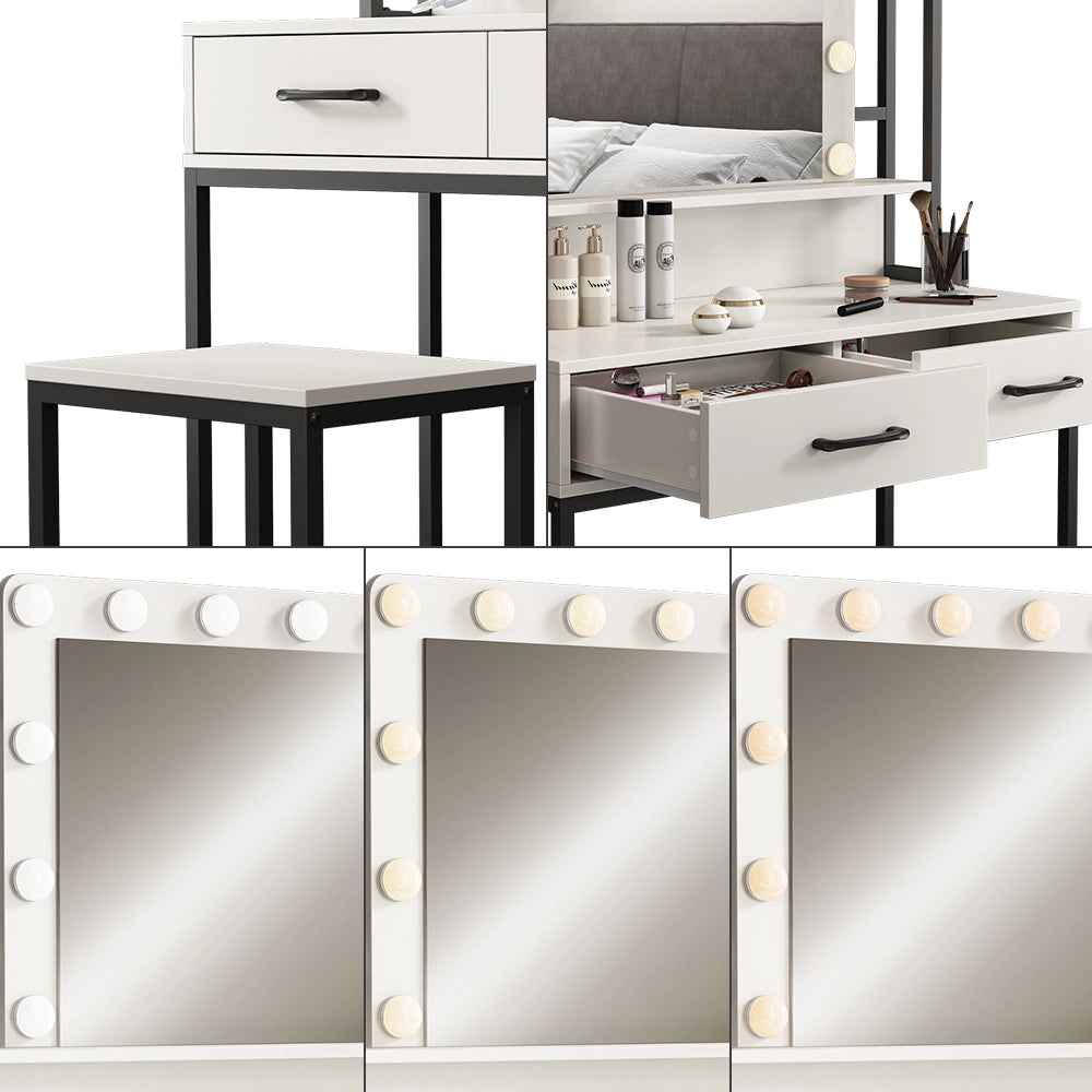 Vicco Tavolo da toilette Bianco 90 cm Con illuminazione a LED e sgabello