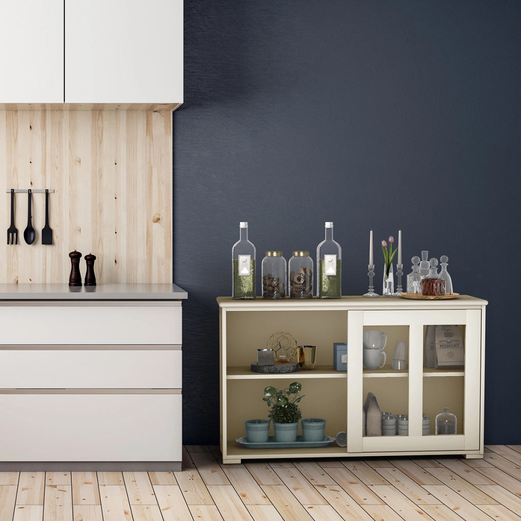 Armadietto da cucina in MDF Mobile laterale multiuso con ante scorrevoli 106,5x33x62,5cm Beige-Credenze buffet