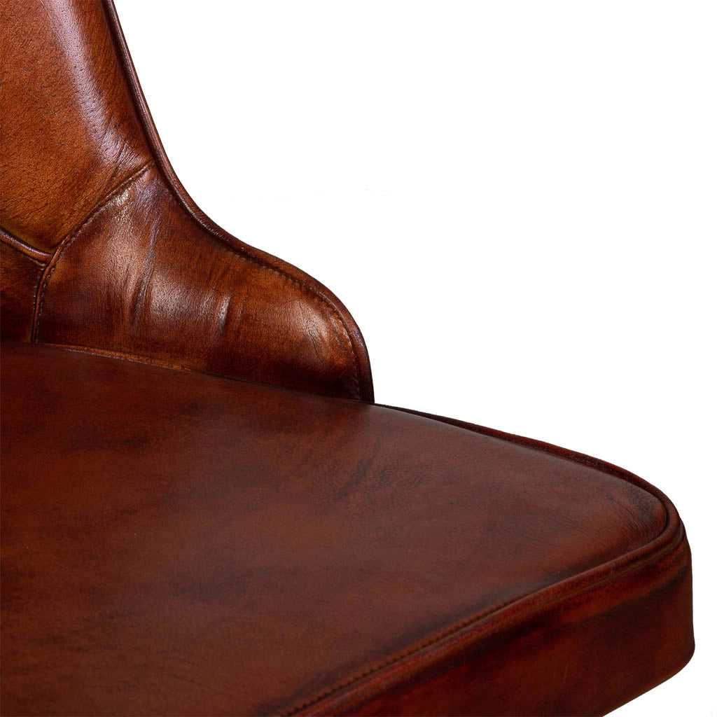Sedia rivestita in pelle marrone 51x58x91h