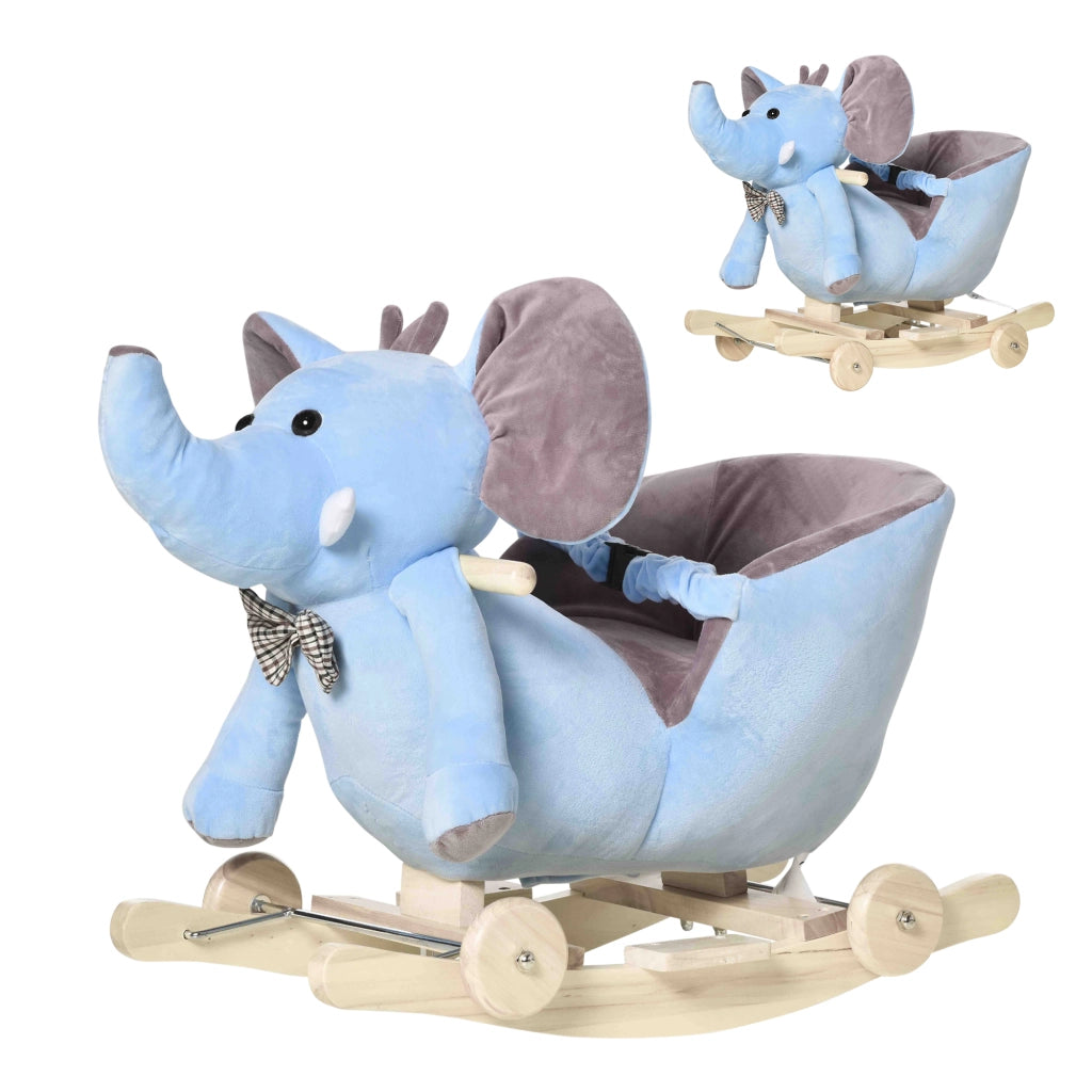 Cavallo a Dondolo con Ruote per Bambini ¨C Zephmum ¨C Forma Elefante 60x35x45 cm Blu