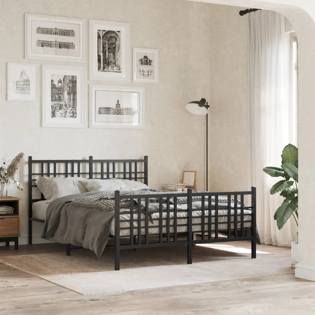 Giroletto con Testiera e Pediera-Struttura Letto Metallo Nero 137x190 cm 543109