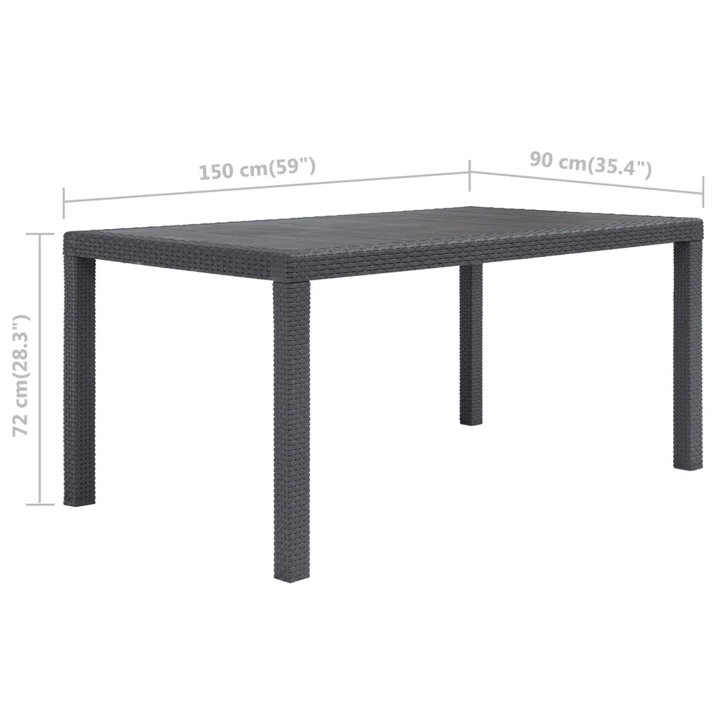 Tavolo da Giardino Marrone 150x90x72 cm Plastica Stile Rattan 45606