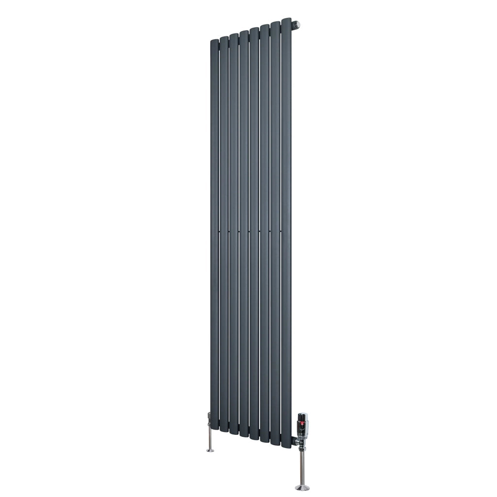 Radiatore Verticale Ovale 1800x480mm Grigio Antracite con Valvole TRV