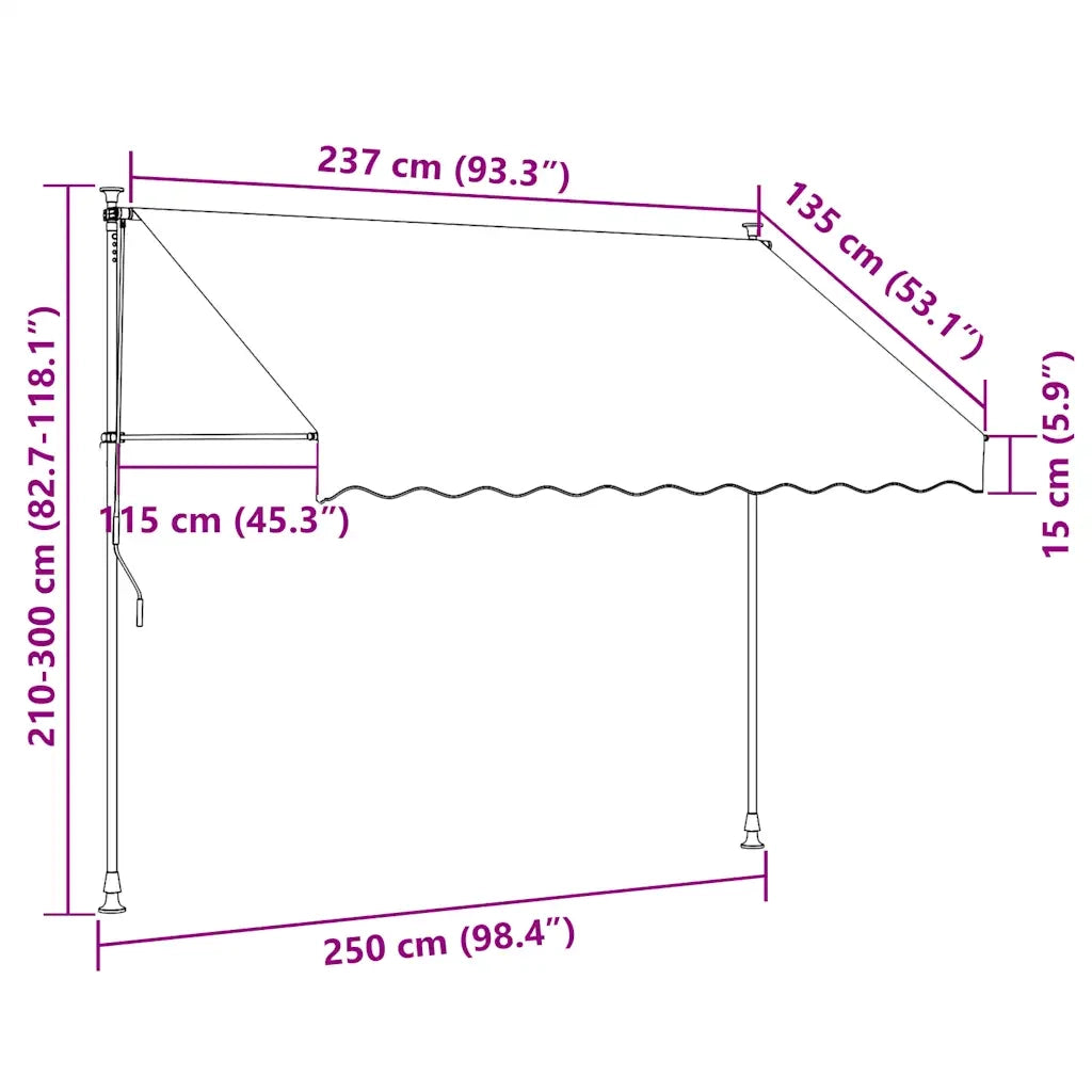 Tenda da Sole Retrattile Manuale con LED-Tenda parasole per Patio 250 cm Blu e Bianca