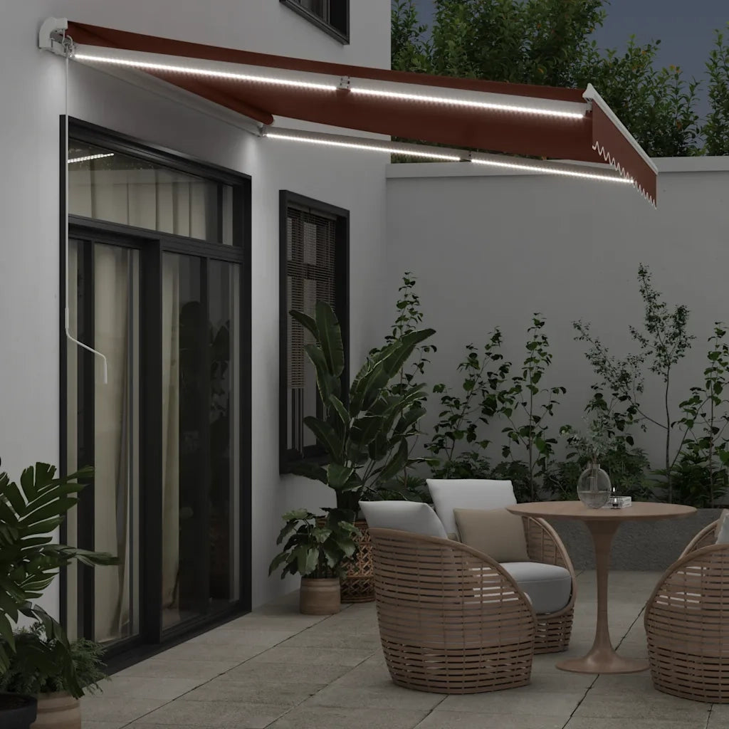 Tenda Retrattile Manuale con LED 350x250 cm Marrone 3215377