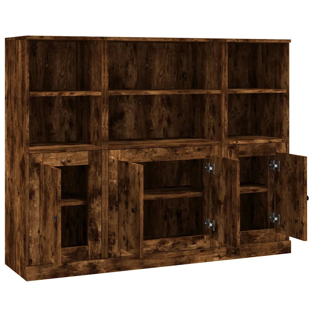 Credenze 3 pz Rovere Fumo in Legno Multistrato 3185308