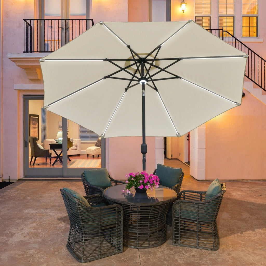 Ombrellone da Giardino con Luci LED e Pannello Solare ¨C zephmum ¨C Crema Bianco, 270x245 cm