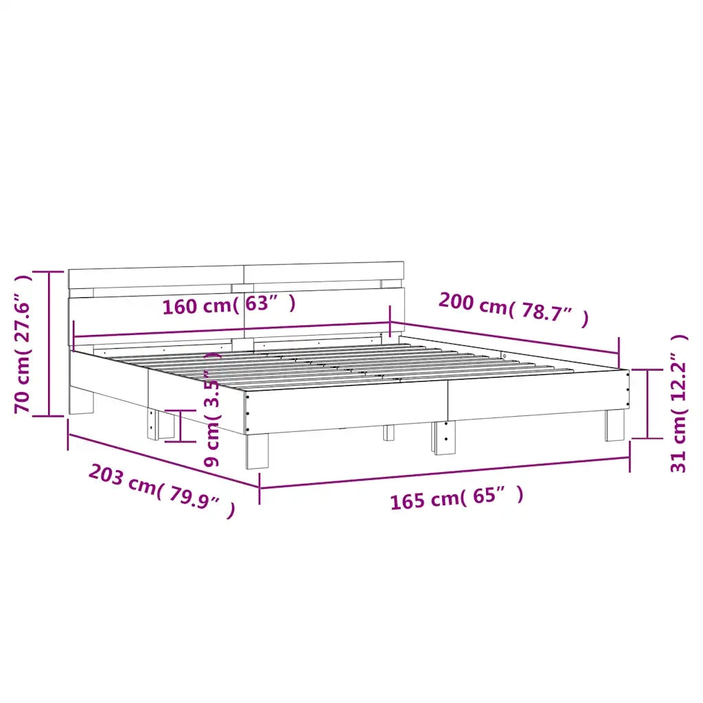 Letto matrimoniale | Letto per adulti | Giroletto Testiera Rovere Sonoma 160x200 cm Legno Multistrato