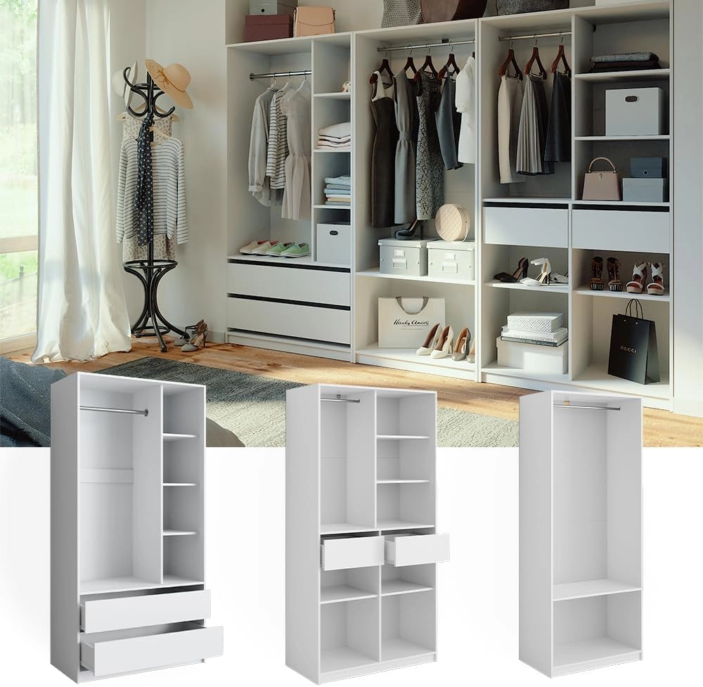 Armadio Elmo, Bianco, 280 x 200 cm Set di 3, per una conservazione flessibile di diversi capi di abbigliamento