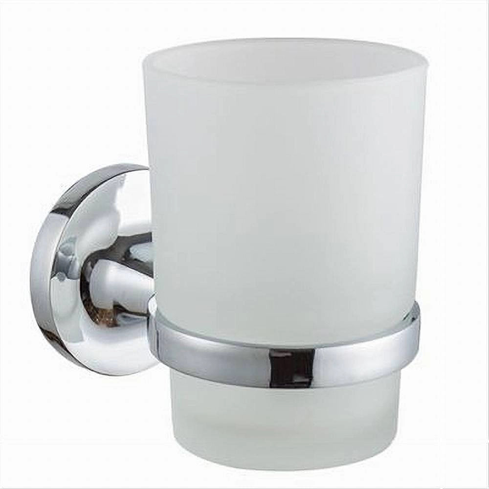 Trade Shop - Bicchiere Porta Spazzolino Da Muro In Acciaio Vetro Satinato Arredo Bagno 79804 -