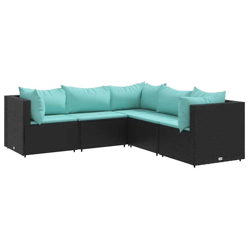 vidaXL Set Divani da Giardino 5 pz con Cuscini Nero in Polyrattan