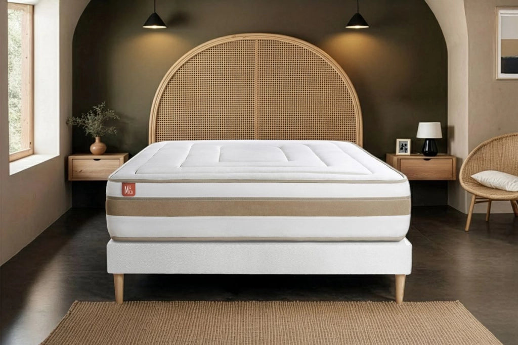 Pacchetto letto completo - Materasso 200x200cm + Box spring con doghe (kit) + 2 cuscini + Piumino - Le Raffiné