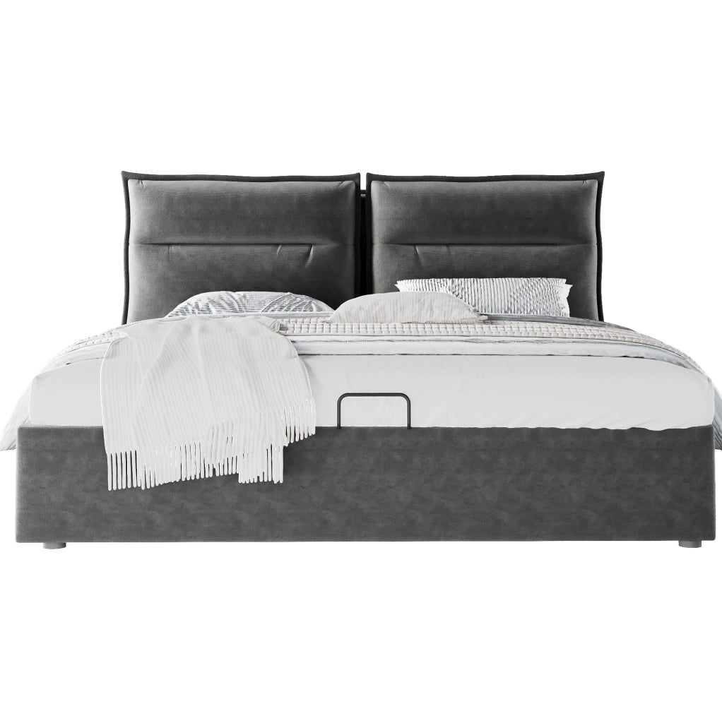 Letto matrimoniale imbottito 140x200 cm con contenitore e testiera regolabile