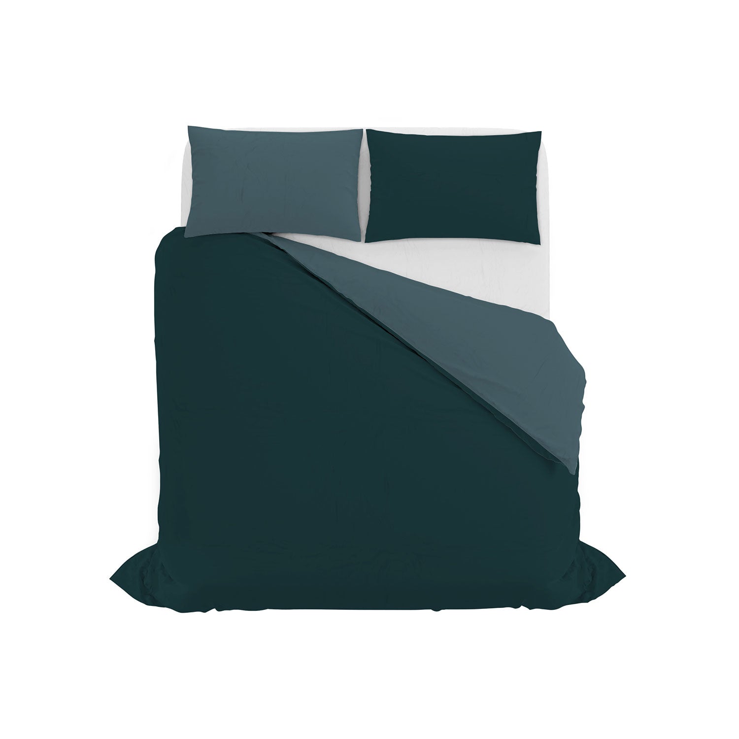 Copripiumino Piazza E Mezza con Sacco e Federe in Tinta Unita Double Face Linea Zoe Ottanio e Salvia