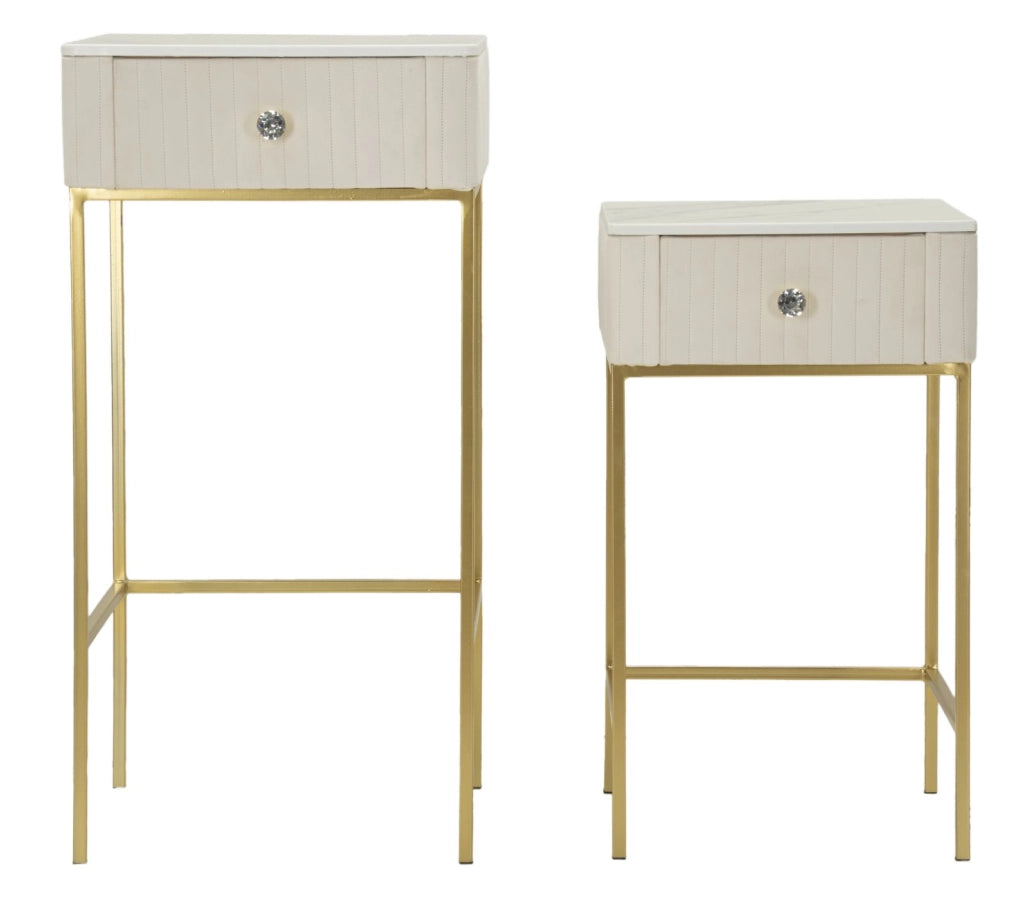 Tavolinetti Alti Wedding Quadrati Set 2 Pz Ø45x90 cm - Ø40x70 cm in Pino e MDF e Metallo