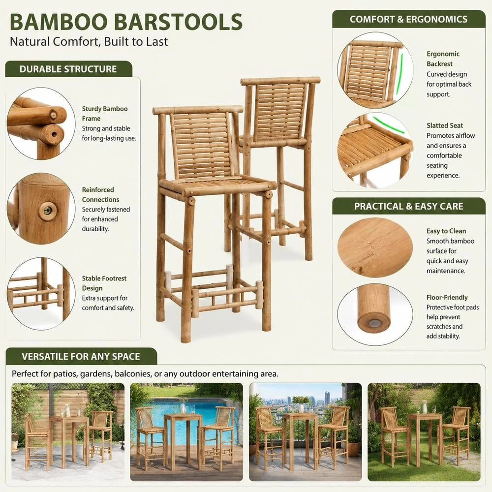 Bar Stools, 2 Pieces, Bamboo