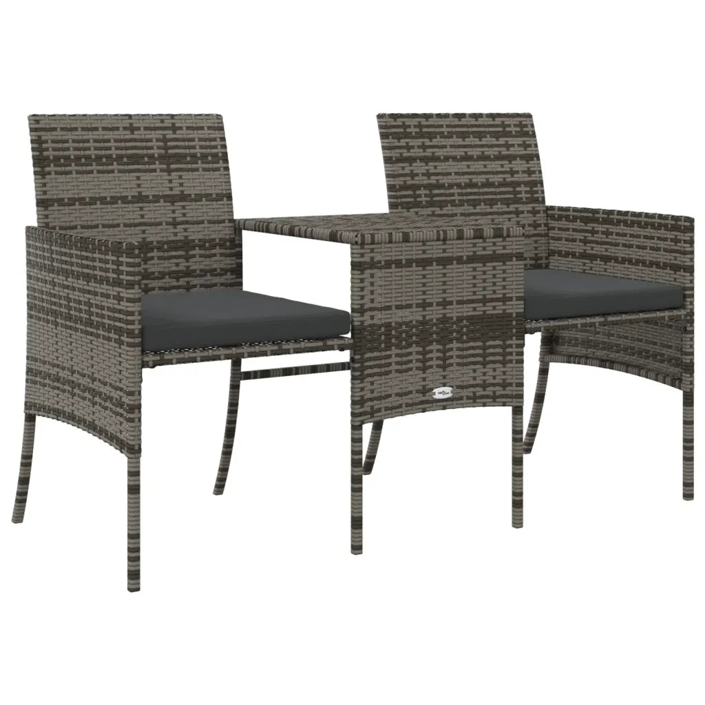 Divano da Giardino a 2 Posti Tavolino e Pouf Polyrattan Grigio 313593