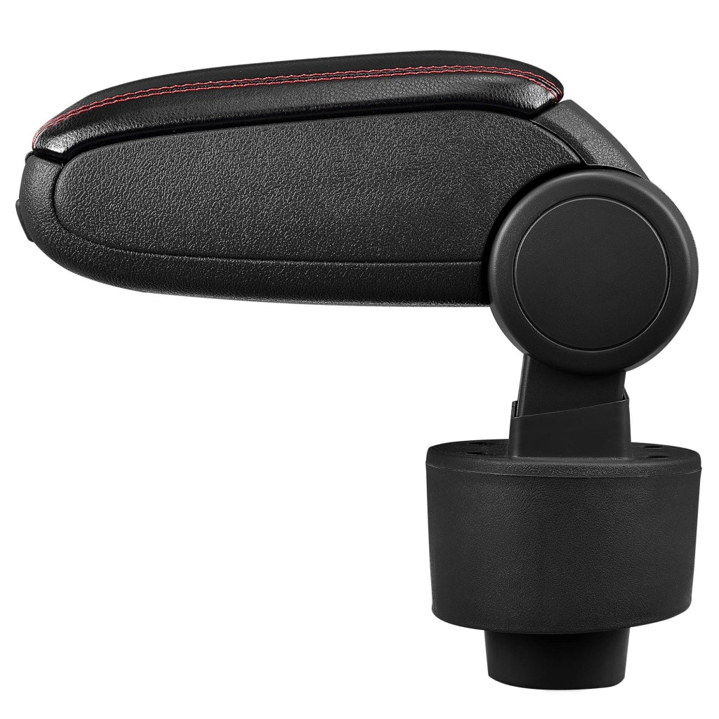 Bracciolo centrale per Seat Ibiza tipo 6J con scomparto imbottito in similpelle nera con cuciture rosse 03_0000654
