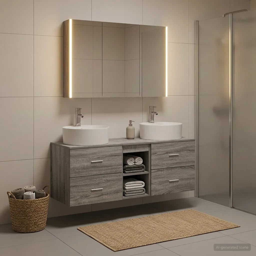 Set di mobili per il bagno 4 pcs Sonoma grigio 3406908