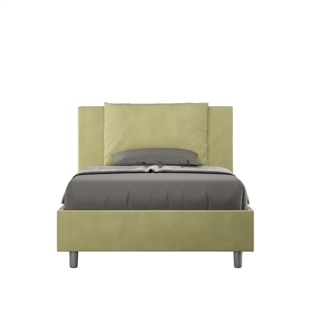 Letto una piazza e mezza con rete imbottito 120x200 microfibra tè verde Antea