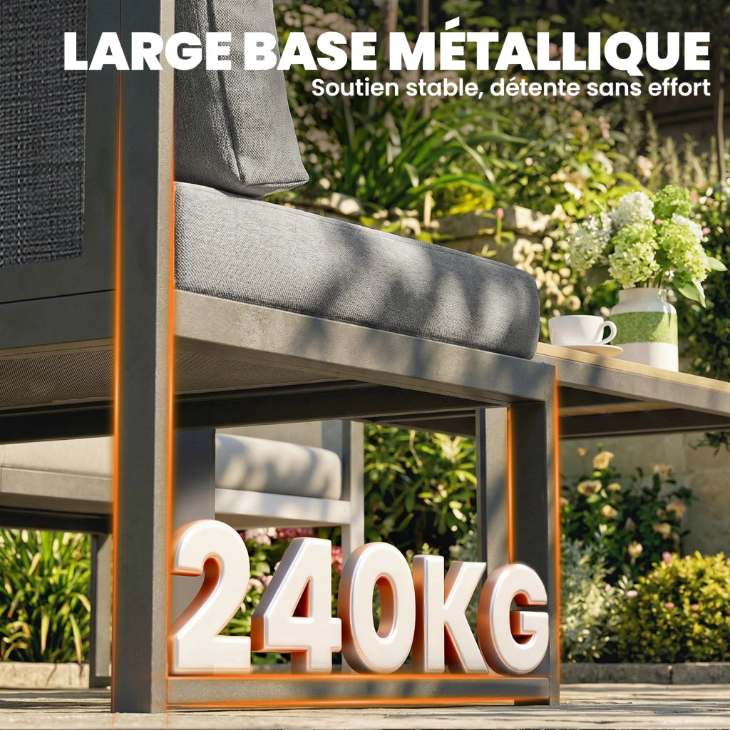 Divano angolare esterno 6 posti con tavolino e cuscini ¨C zephmum ¨C grigio scuro
