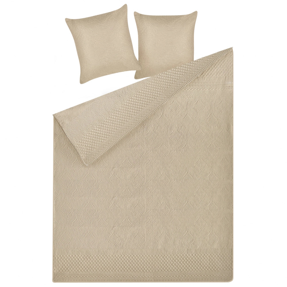 Copriletto in tessuto poliestere tortora 160 x 220 cm con cuscini motivo goffrato copriletto decorativo design classico camera da letto