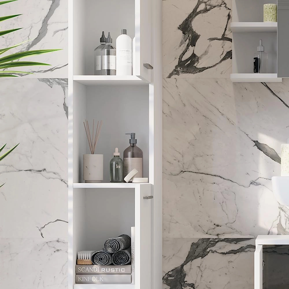 Mobile alto Ilias, Bianco, 30.2 x 190 cm con 2 porte