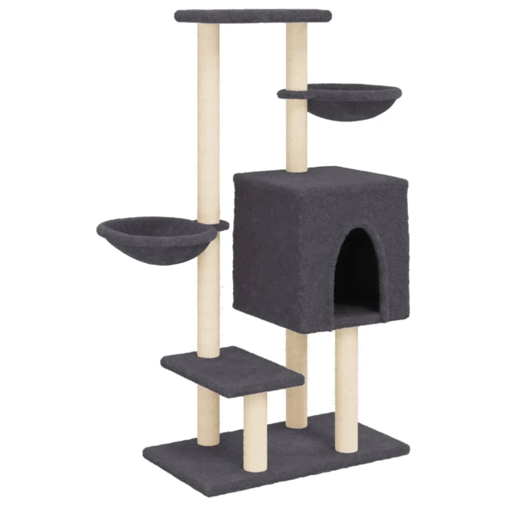 Tiragraffi per gatti torre per arrampicata giocattolo piattaforma per arrampicata con tiragraffi in sisal scuro 117 cm grigio 02_0022647