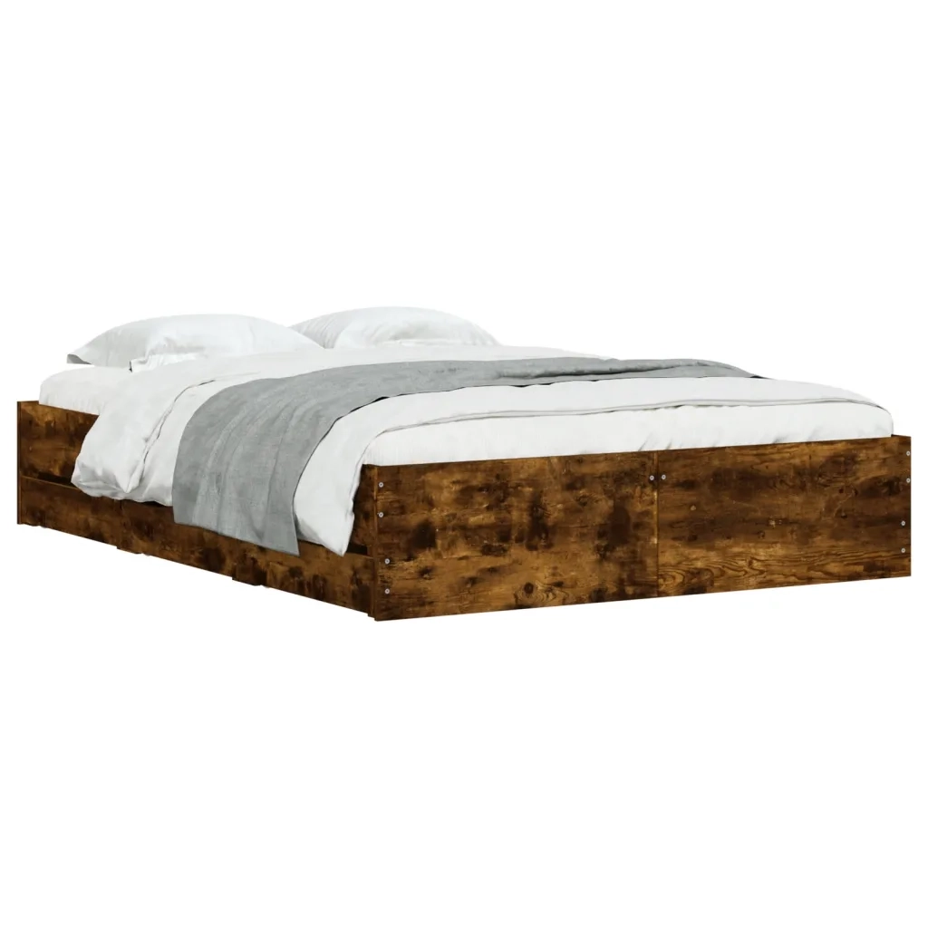 Letto matrimoniale | Letto per adulti | Giroletto con Cassetti Rovere Fumo 120x190 cm Legno Multistrato