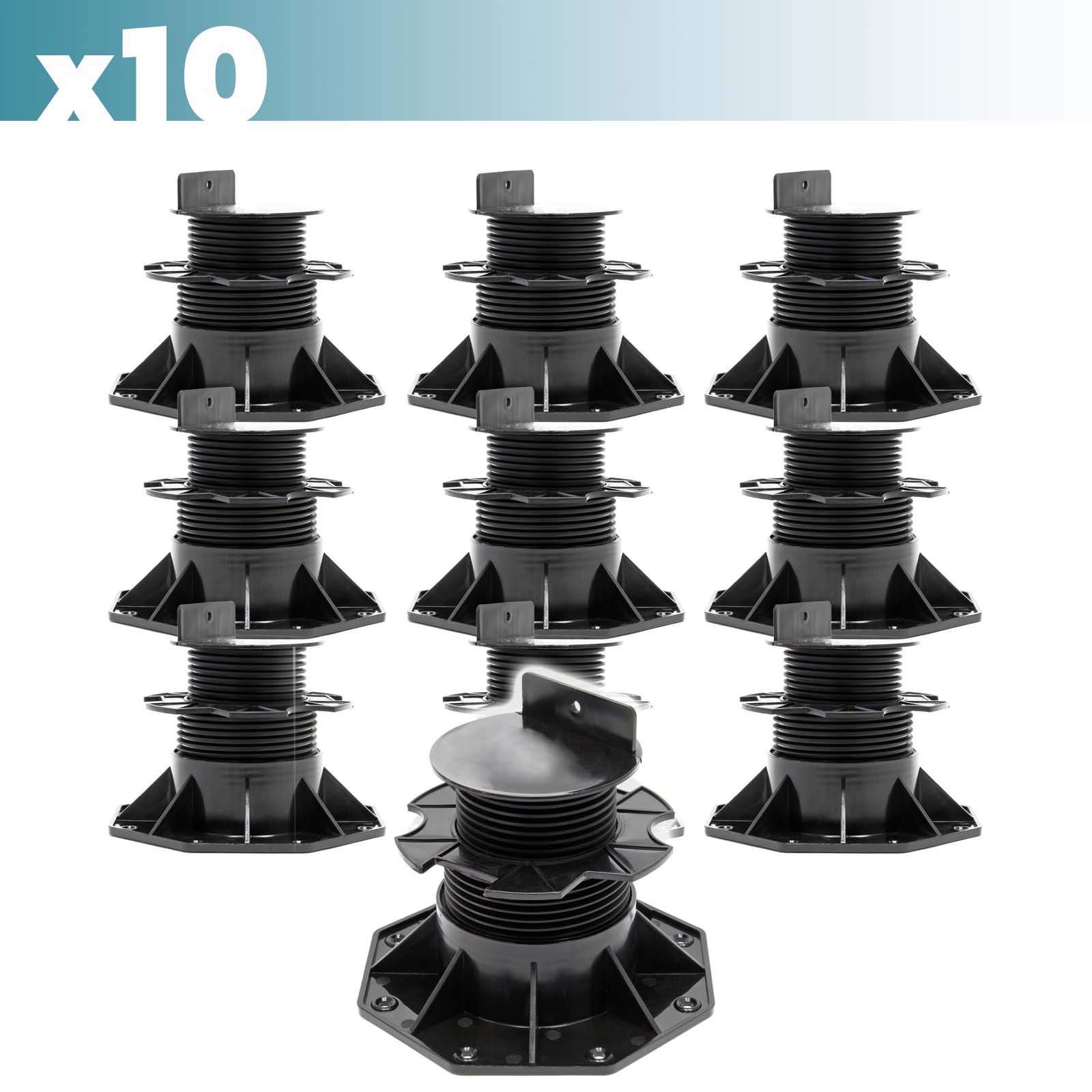 Set 10 supporti per pavimenti galleggianti, altezza regolabile 60-128mm Max 2700 kg, Pavimenti Decking