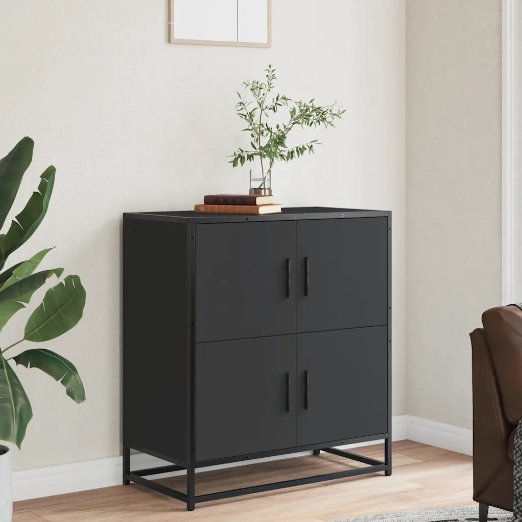 Credenza Rovere Nera 68x35x76 cm in Legno Multistrato 848989