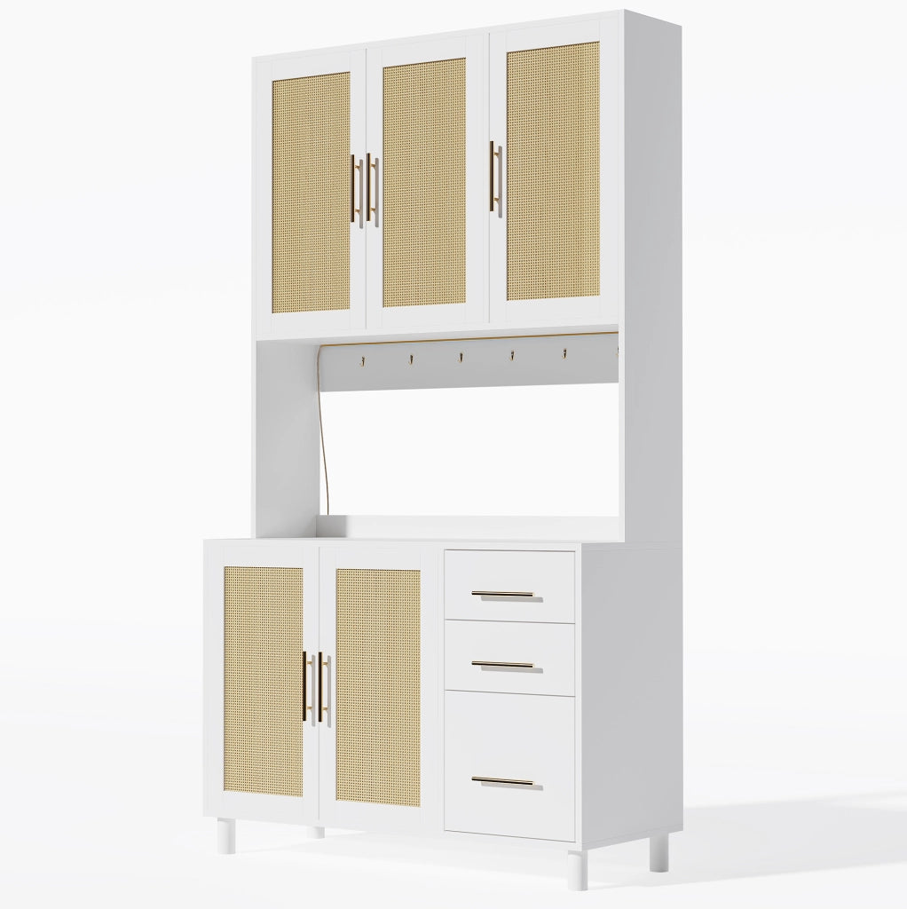 Credenza da cucina con LED controllabili da app; prese USB e 2 prese elettriche; 100x40x183 cm; MDF bianco