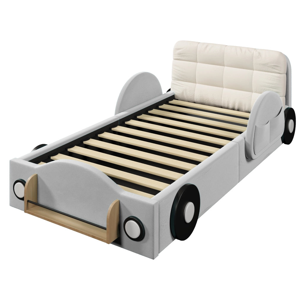 Letto imbottito 90x200 cm con vano idraulico in MDF e flanella grigia